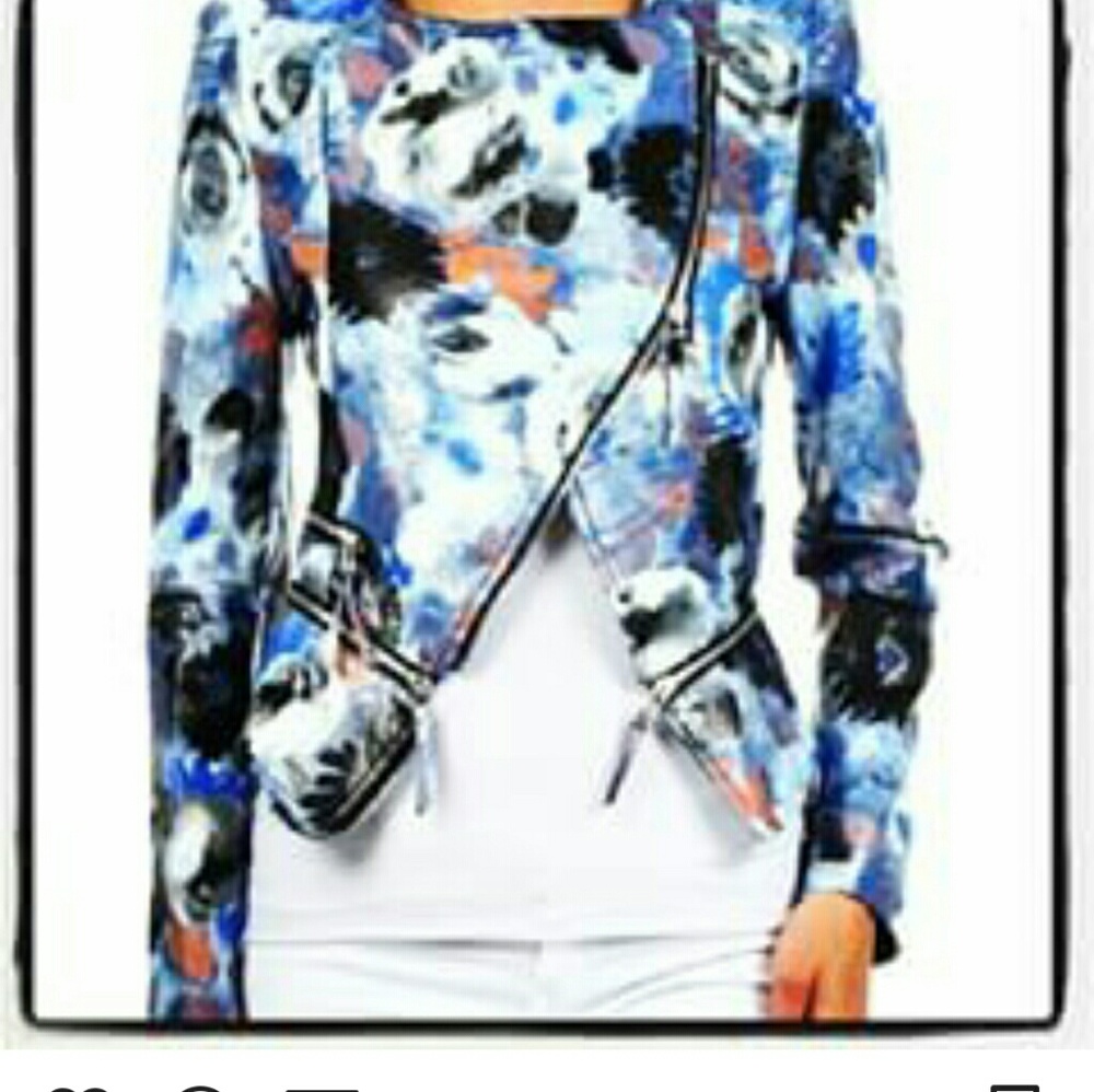 leather flower printed motor jacket